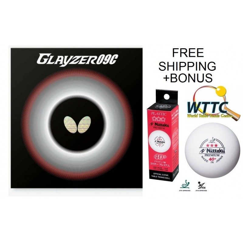 Butterfly GLAYZER 09C Table Tennis Rubber Bonus Nittaku 3-Star balls x 1Pack